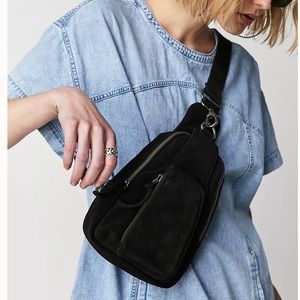 Black suede free people crossbody bag. Hudson Sling bag.